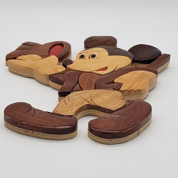 Intarsia Wood Vintage 1980s Carved Mickey Mouse Top Hat & Cane Wall Hanging - Picture 10 of 15